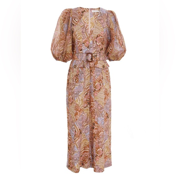Zimmermann Brown Concert Belted Paisley-print Linen And Ramie Jumpsuit Size AU 1 - Picture 7 of 12